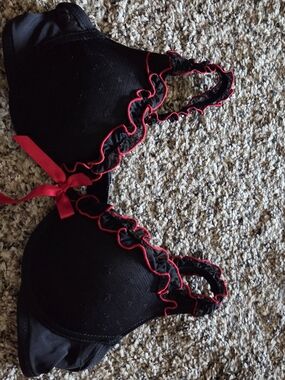 Rampage Black Bra with Red Ruffle Trim